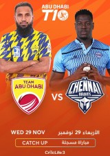 Cricket: Abu Dhabi T10 – Team Abu Dhabi vs Chennai Braves Catch Up Cricket: Abu Dhabi T10 – Team Abu Dhabi vs Chennai Braves Catch Up